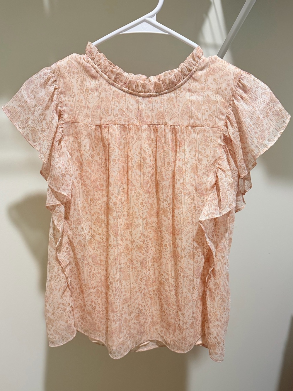 Ruffled Peach Floral Short-Sleeve Blouse